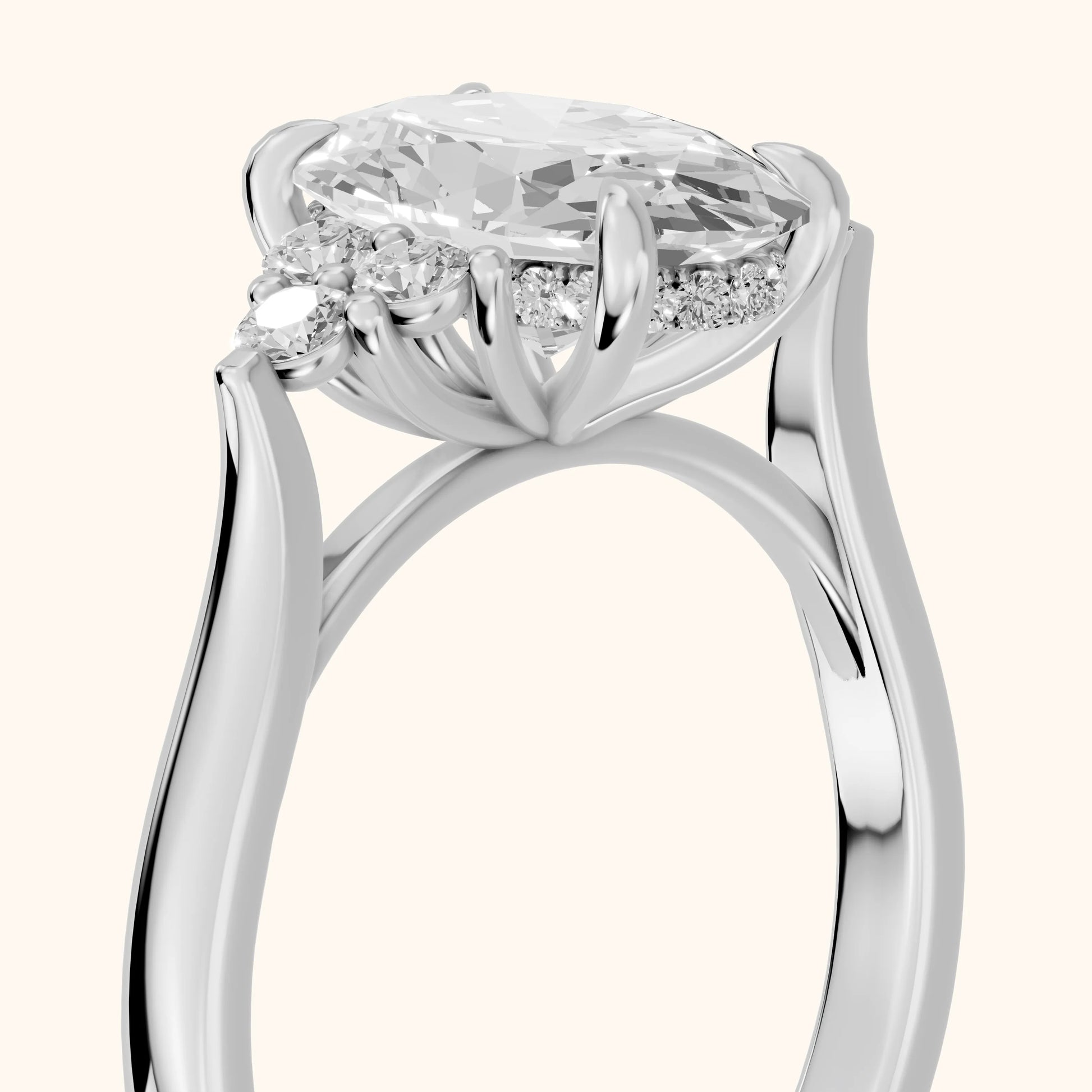 Anya Sidestone Cluster Oval Diamond Ring in Platinum - slant-view.webp