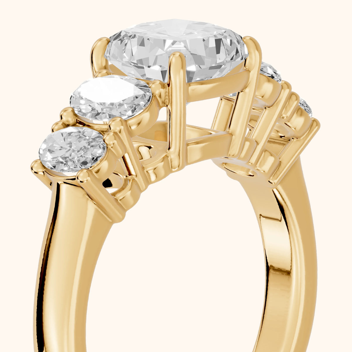 Judith Statement Five-Stone Cushion Diamond Engagement Ring in Yellow Gold - slant-view.webp