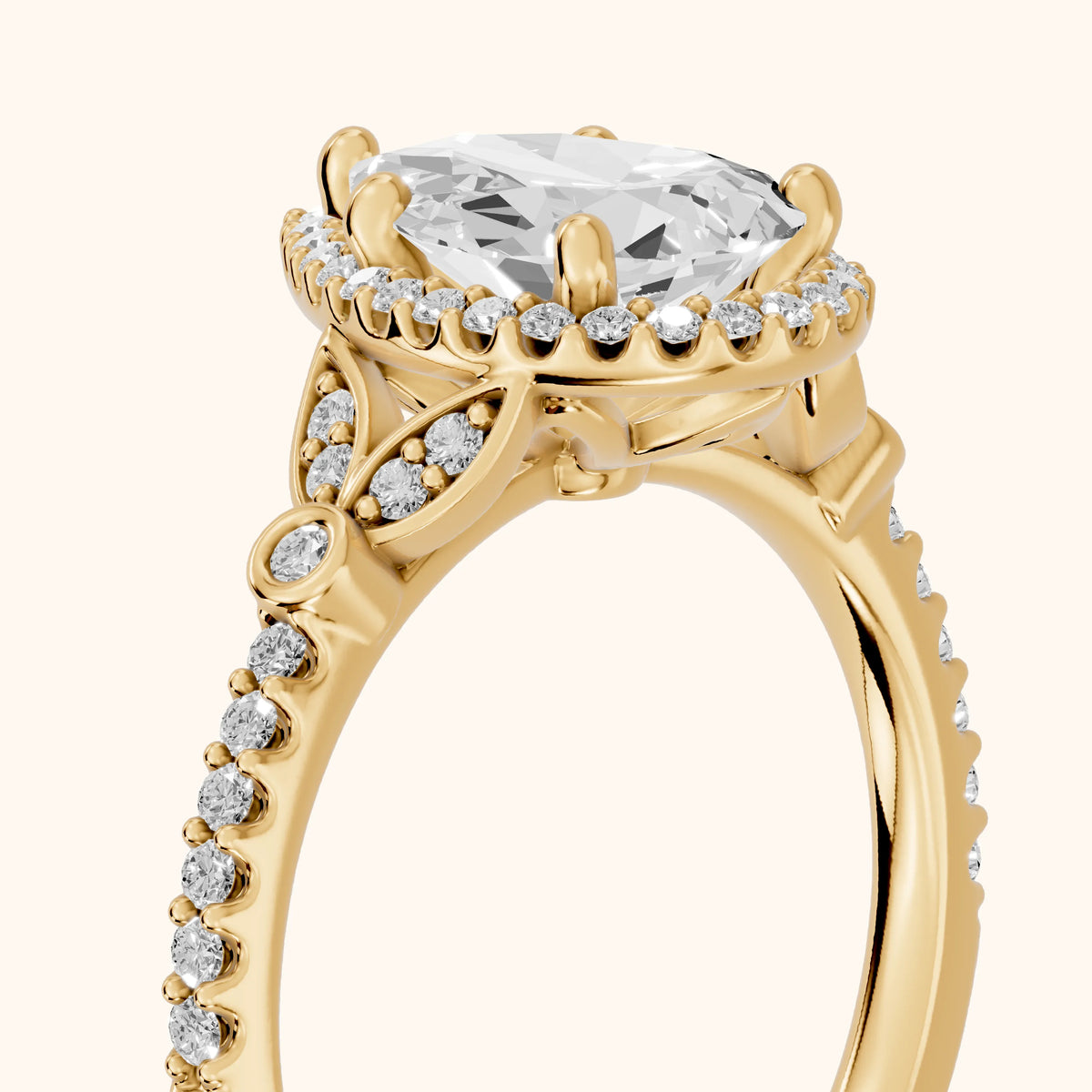 Sitka Leaf Halo Pear Diamond Engagement Ring in Yellow Gold - slant-view.webp