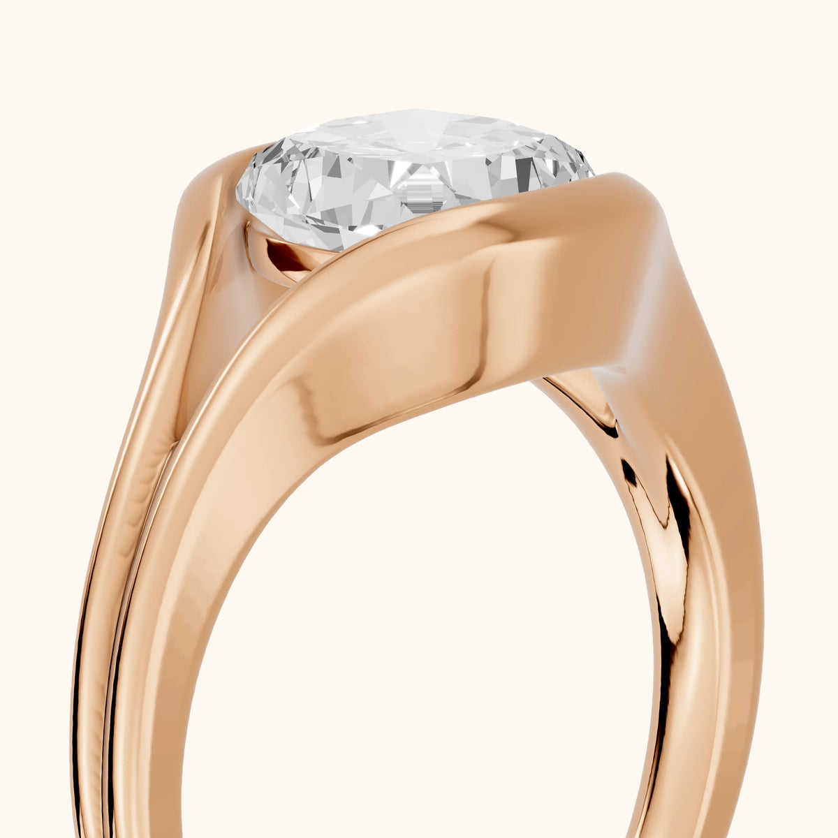 Windsor Half Bezel Solitaire Cushion Diamond Engagement Ring in Rose Gold - slant-view.webp