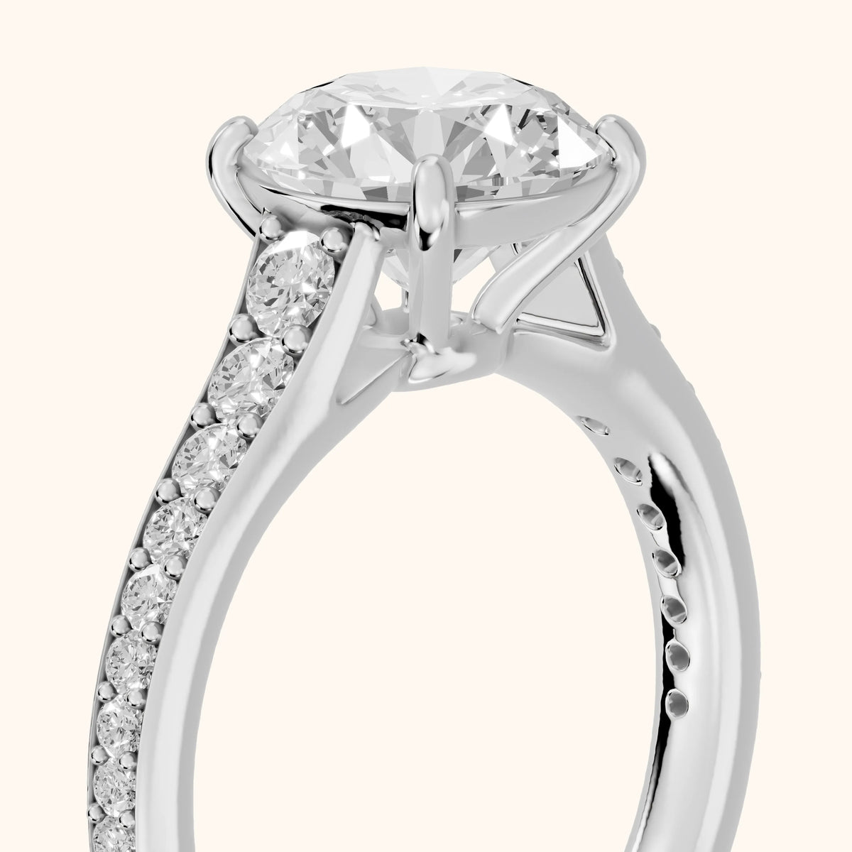 Linda Graduated Pavé Round Diamond Engagement Ring in Silver - slant-view.webp