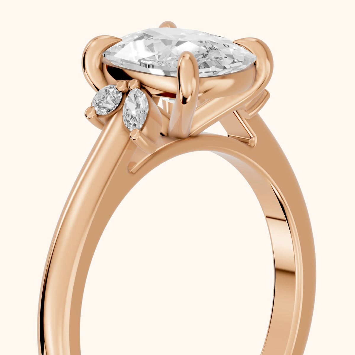 Hattie Leaf Cushion Diamond Engagement Ring in Rose Gold - slant-view.webp
