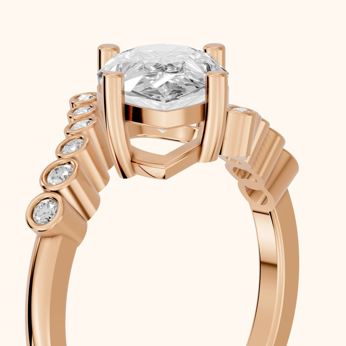 Chatham Bezel Bypass Pear Diamond Engagement Ring in Rose Gold - slant-view.webp