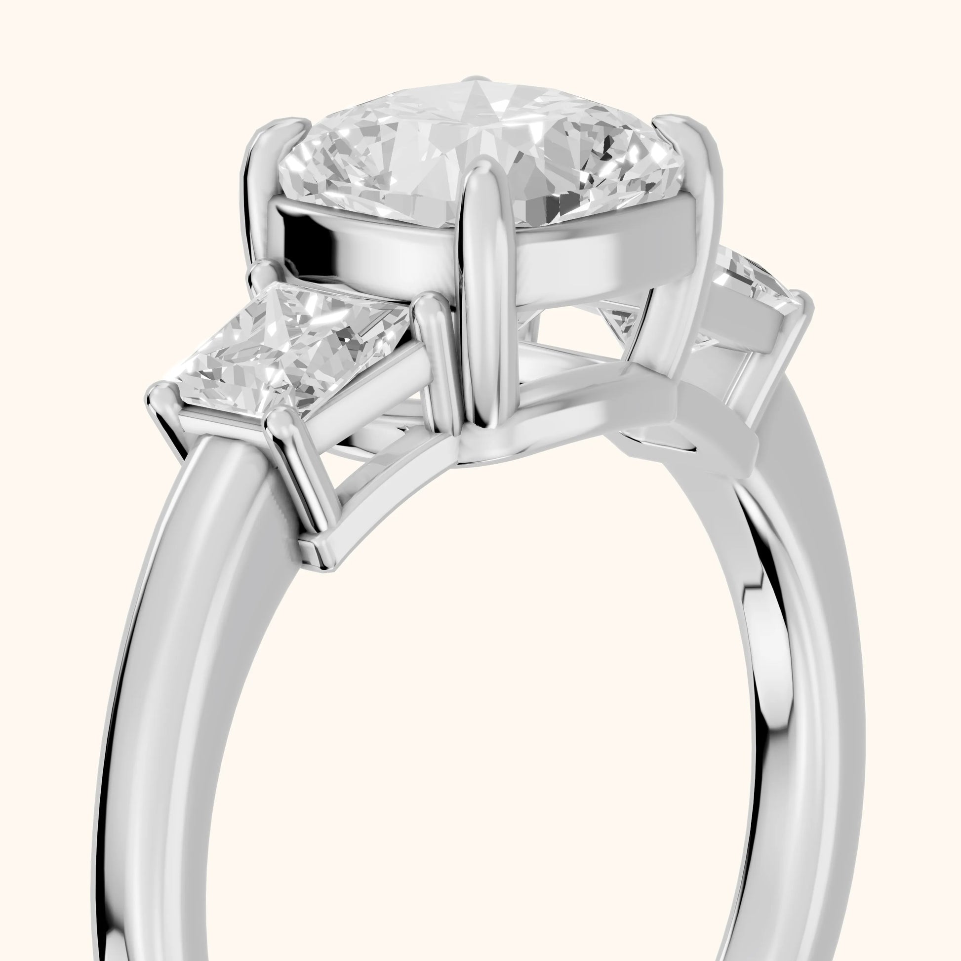 Selena Three-Stone Basket Cushion Diamond Ring in Platinum - slant-view.webp