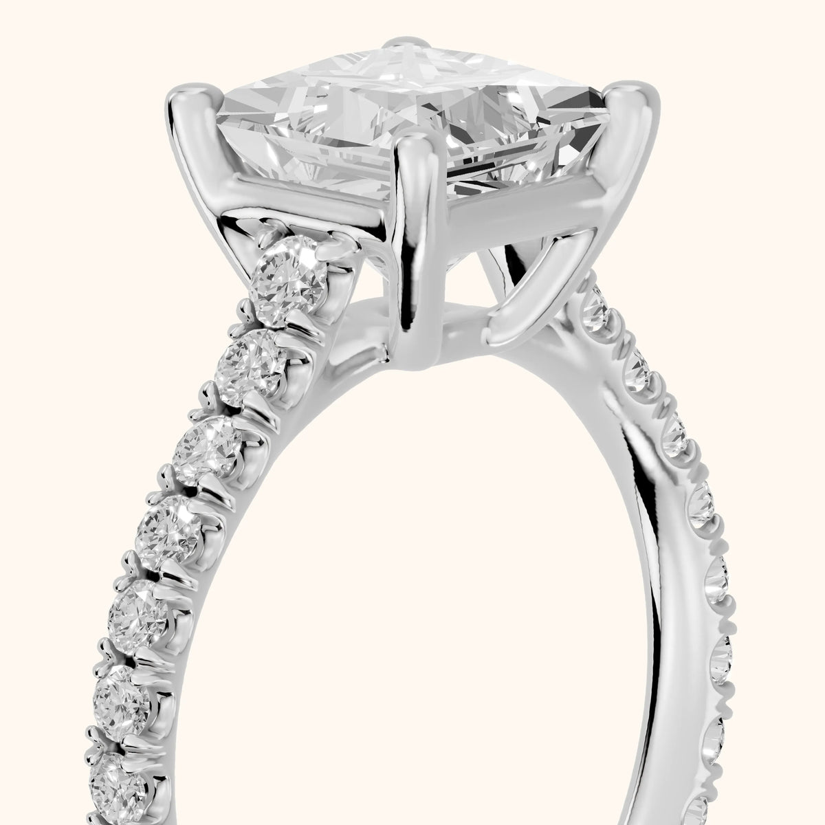 Una Cathedral Pavé Princess Diamond Engagement Ring in Platinum - slant-view.webp