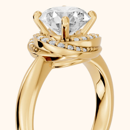 Tina Milgrain Halo Round Diamond Engagement Ring in Yellow Gold - slant-view.webp