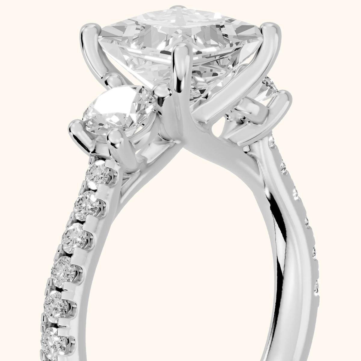 Sibyl Trellis Three-Stone Princess Diamond Engagement Ring in Silver - slant-view.webp