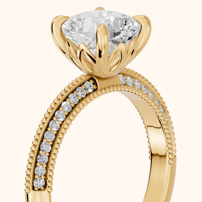 Indie Vintage Milgrain Cushion Diamond Engagement Ring in Yellow Gold - slant-view.webp