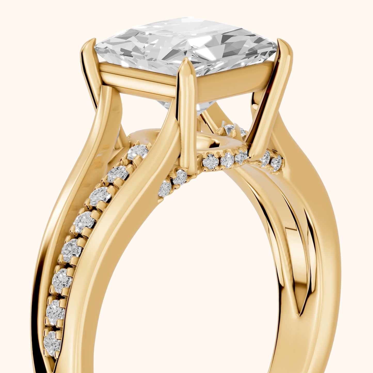Scarlett Split Shank Pavé Princess Diamond Ring in Yellow Gold - slant-view.webp