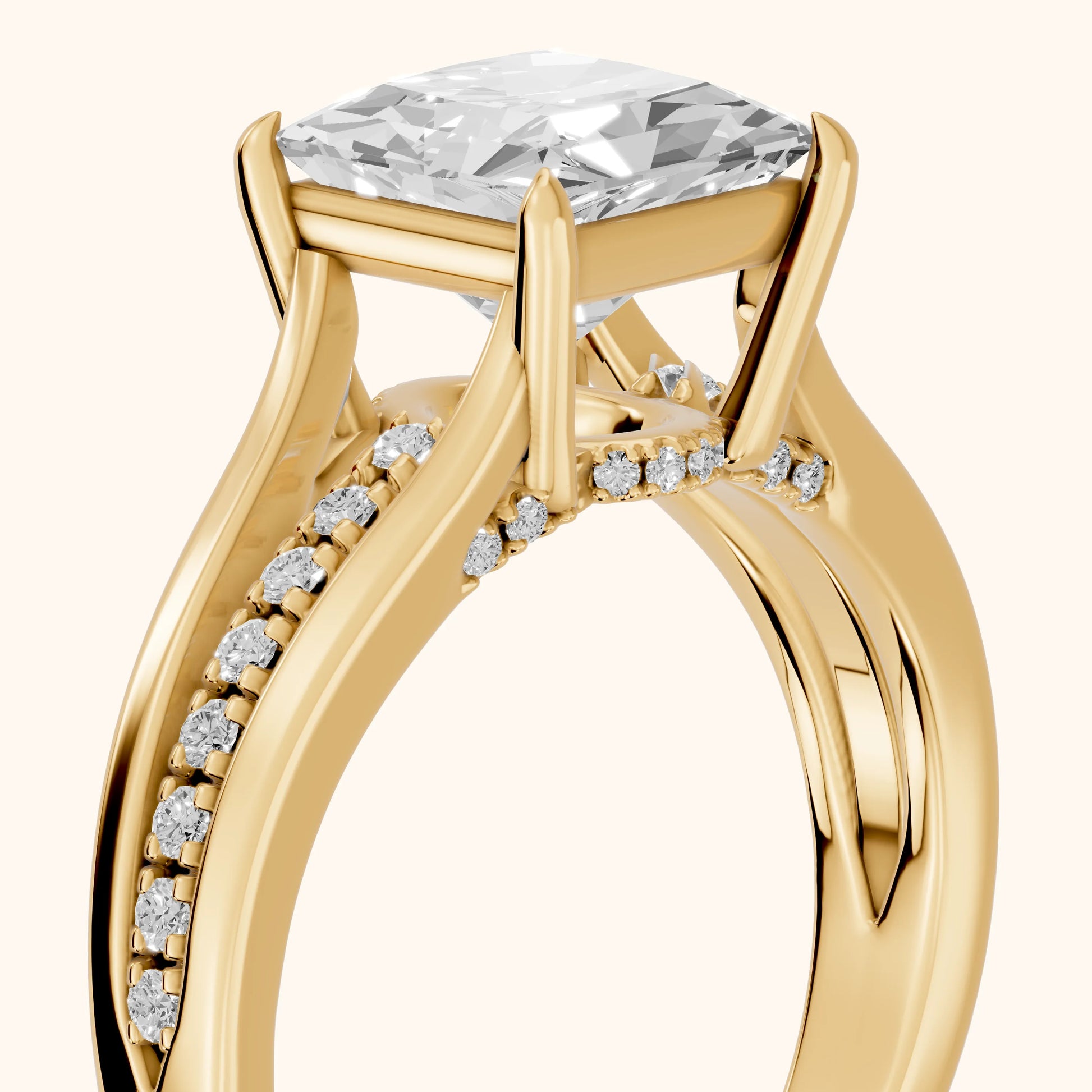 Scarlett Split Shank Pavé Princess Diamond Ring in Yellow Gold - slant-view.webp