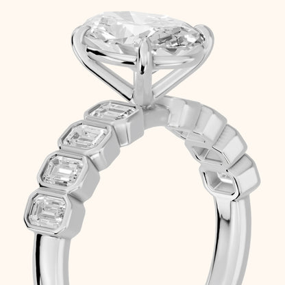 Newport Step-Cut Bezel Oval Diamond Engagement Ring in Silver - slant-view.webp