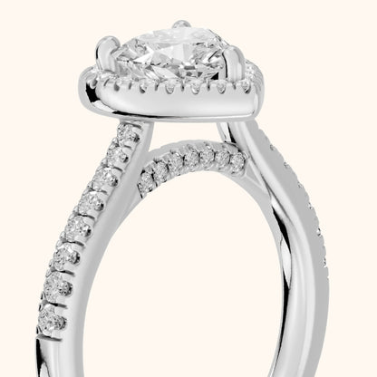 Pasco Halo Micropavé Heart Diamond Engagement Ring in Platinum - slant-view.webp