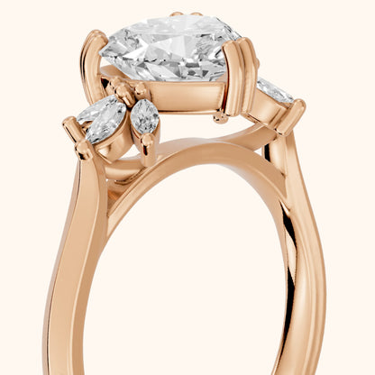 Cary Vine Cluster Heart Diamond Engagement Ring in Rose Gold - slant-view.webp