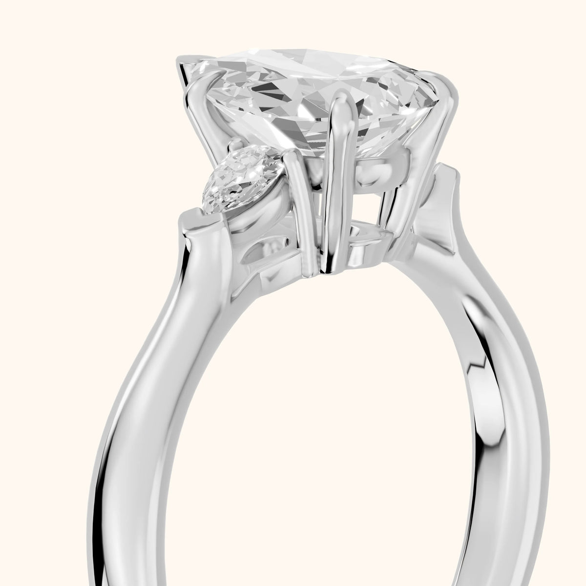 Dahlia Three-Stone Cathedral Pear Diamond Engagement Ring in Silver - slant-view.webp