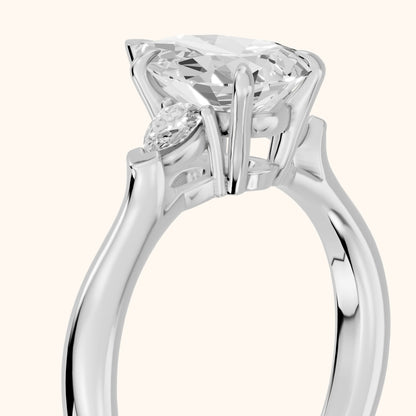 Dahlia Three-Stone Cathedral Pear Diamond Engagement Ring in Silver - slant-view.webp