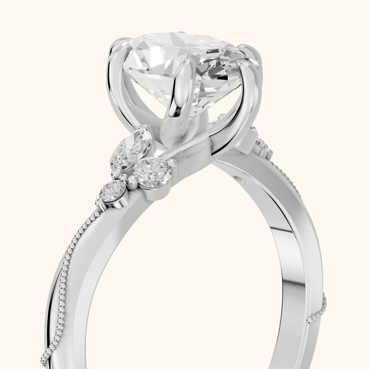 Joanna Milgrain Twist Oval Diamond Engagement Ring in Silver - slant-view.webp