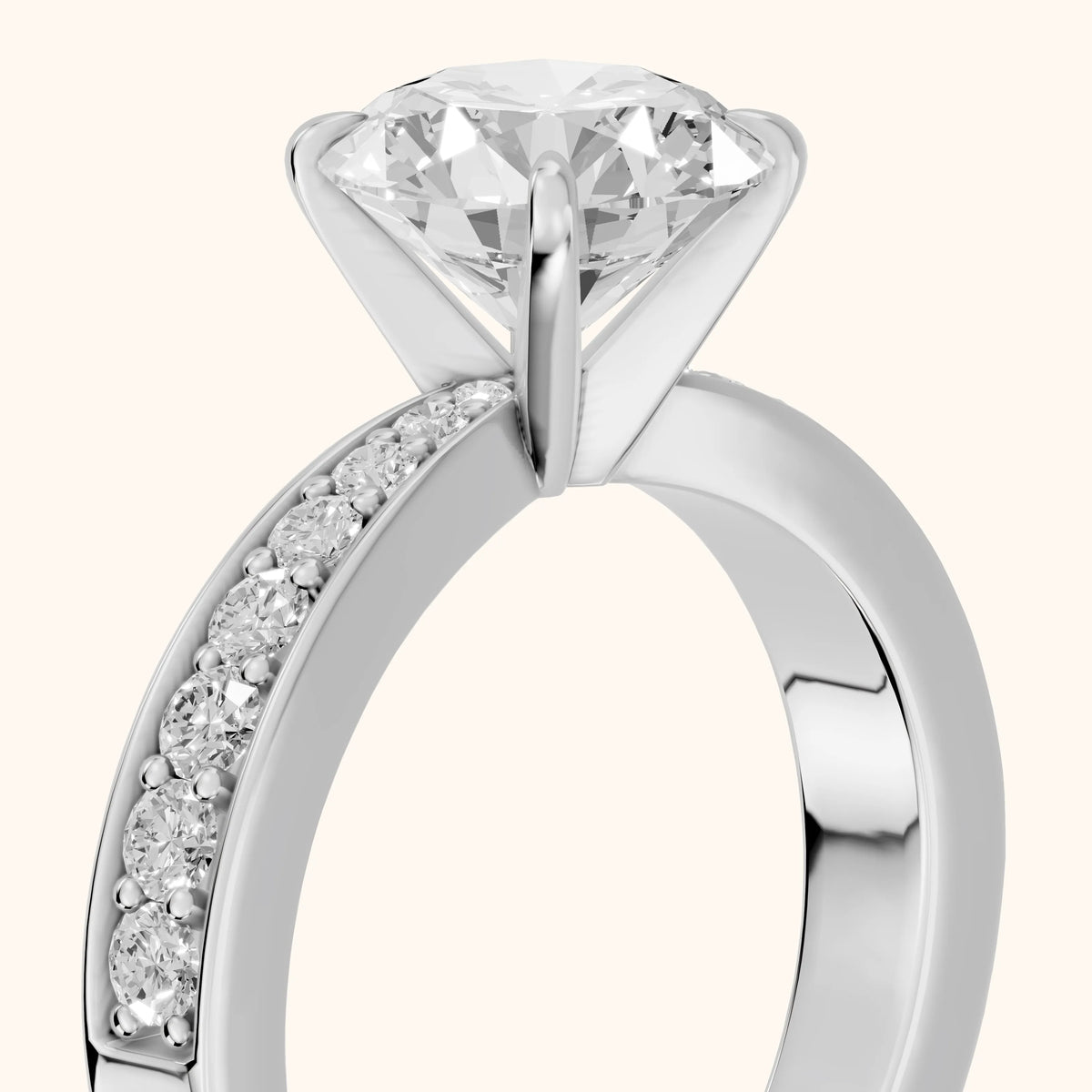 Riley Cathedral Pavé Round Diamond Engagement Ring in Platinum - slant-view.webp