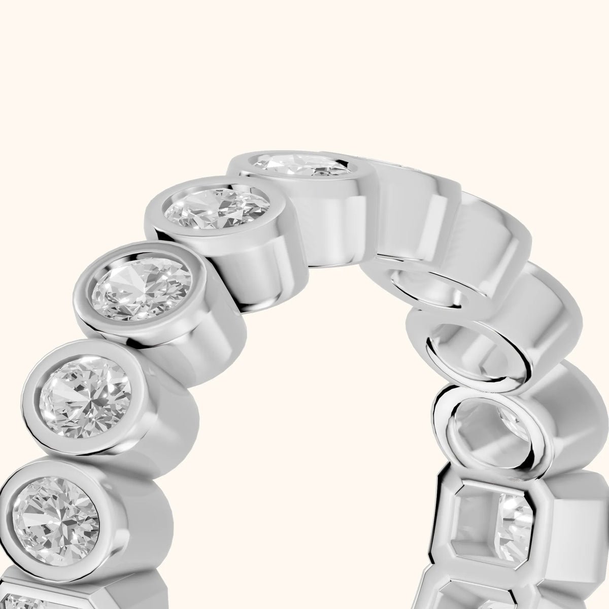 Mika Bezel Oval & Emerald Diamond Eternity Band in Silver - slant-view