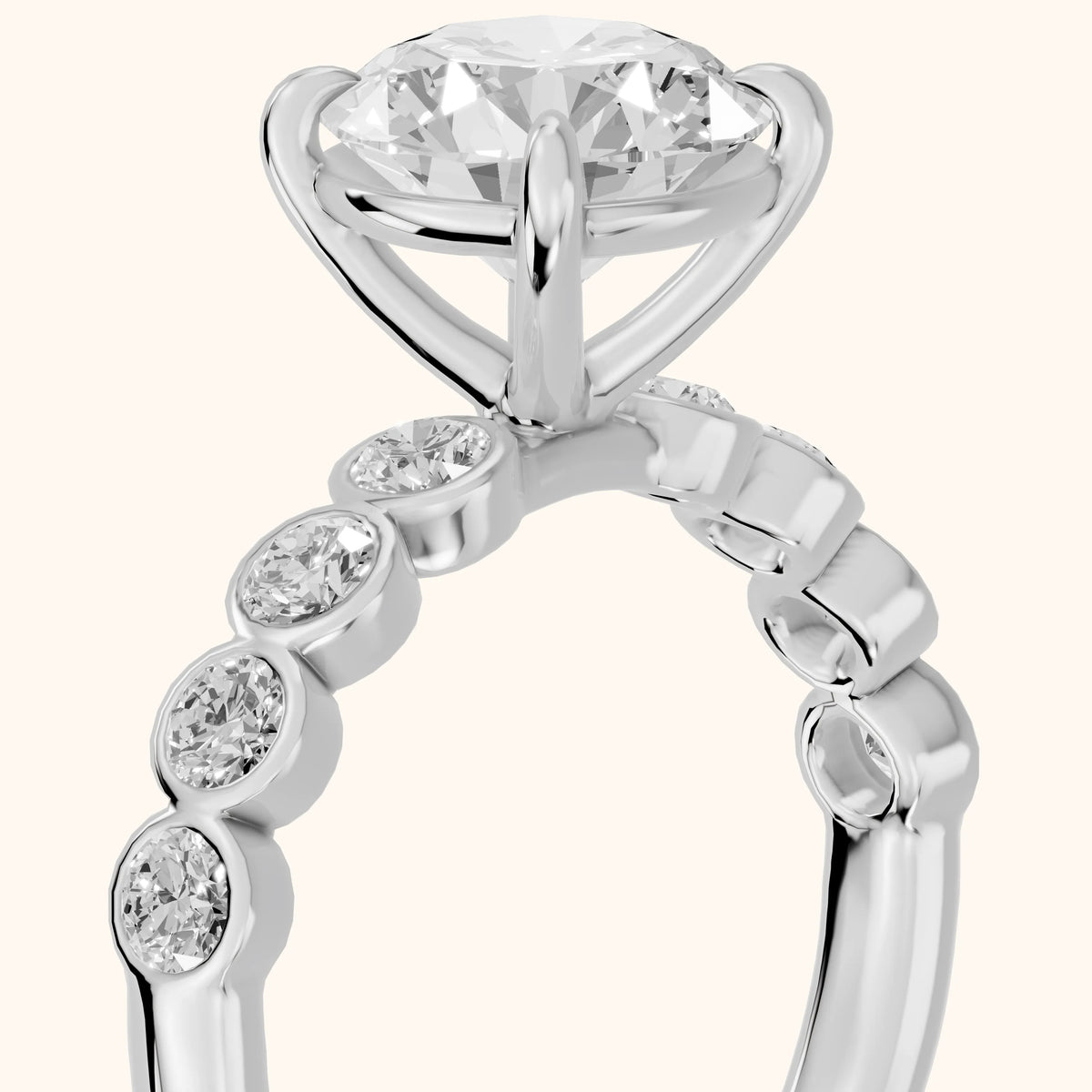 Edie Beaded Bezel Round Diamond Engagement Ring in Silver - slant-view.webp
