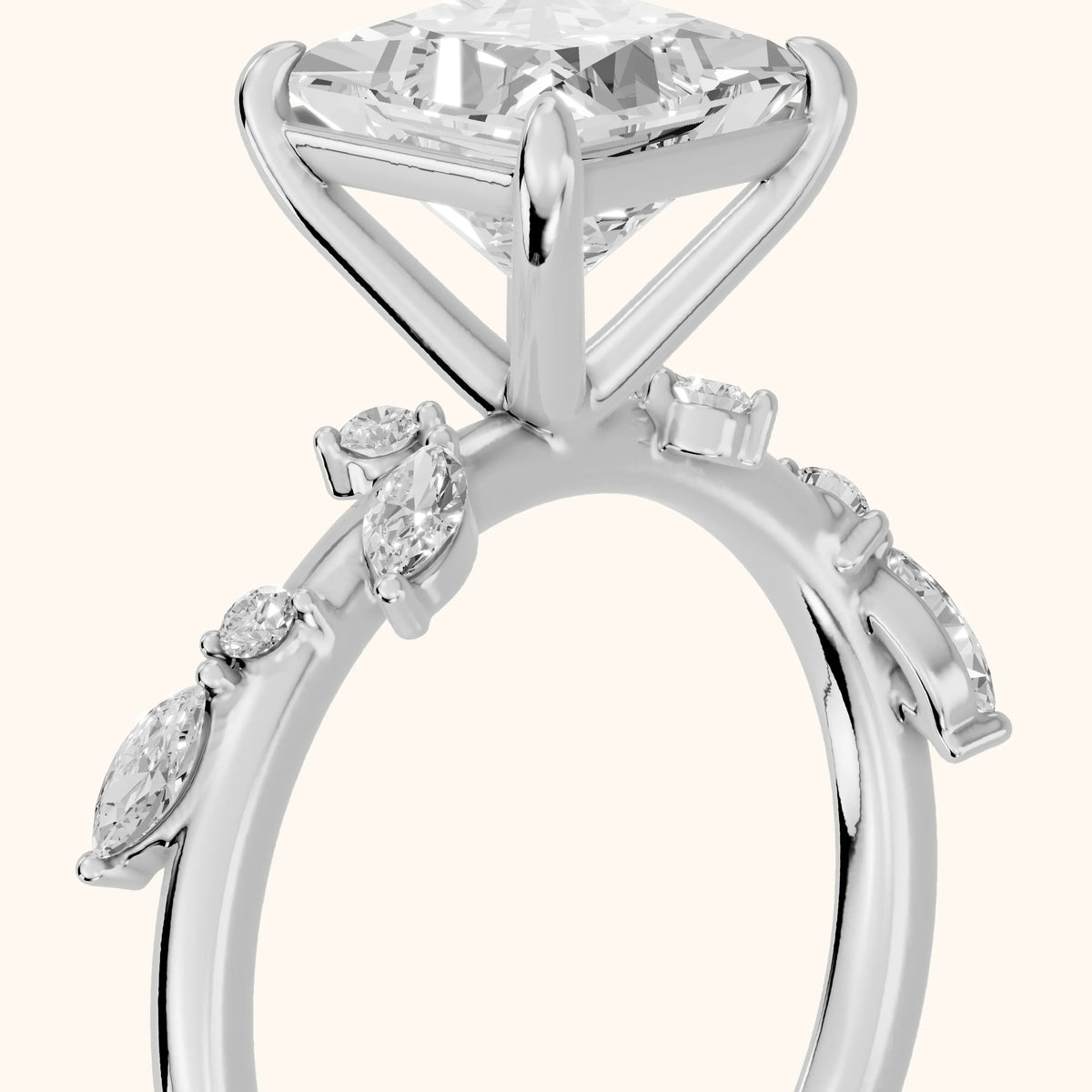 Vivian Leaf Princess Diamond Engagement Ring in Platinum - slant-view.webp