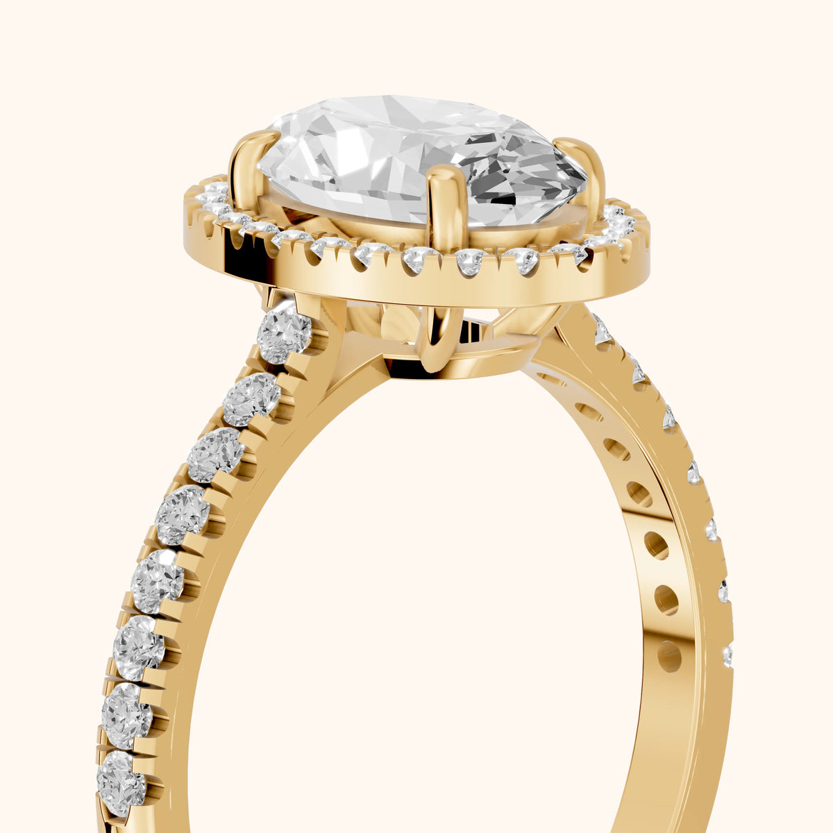 Mabel Halo French Pavé Oval Diamond Engagement Ring in Yellow Gold - slant-view.webp