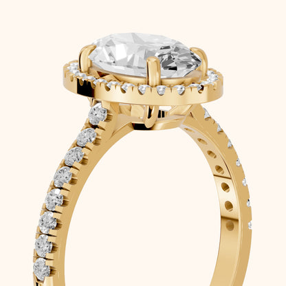 Mabel Halo French Pavé Oval Diamond Engagement Ring in Yellow Gold - slant-view.webp