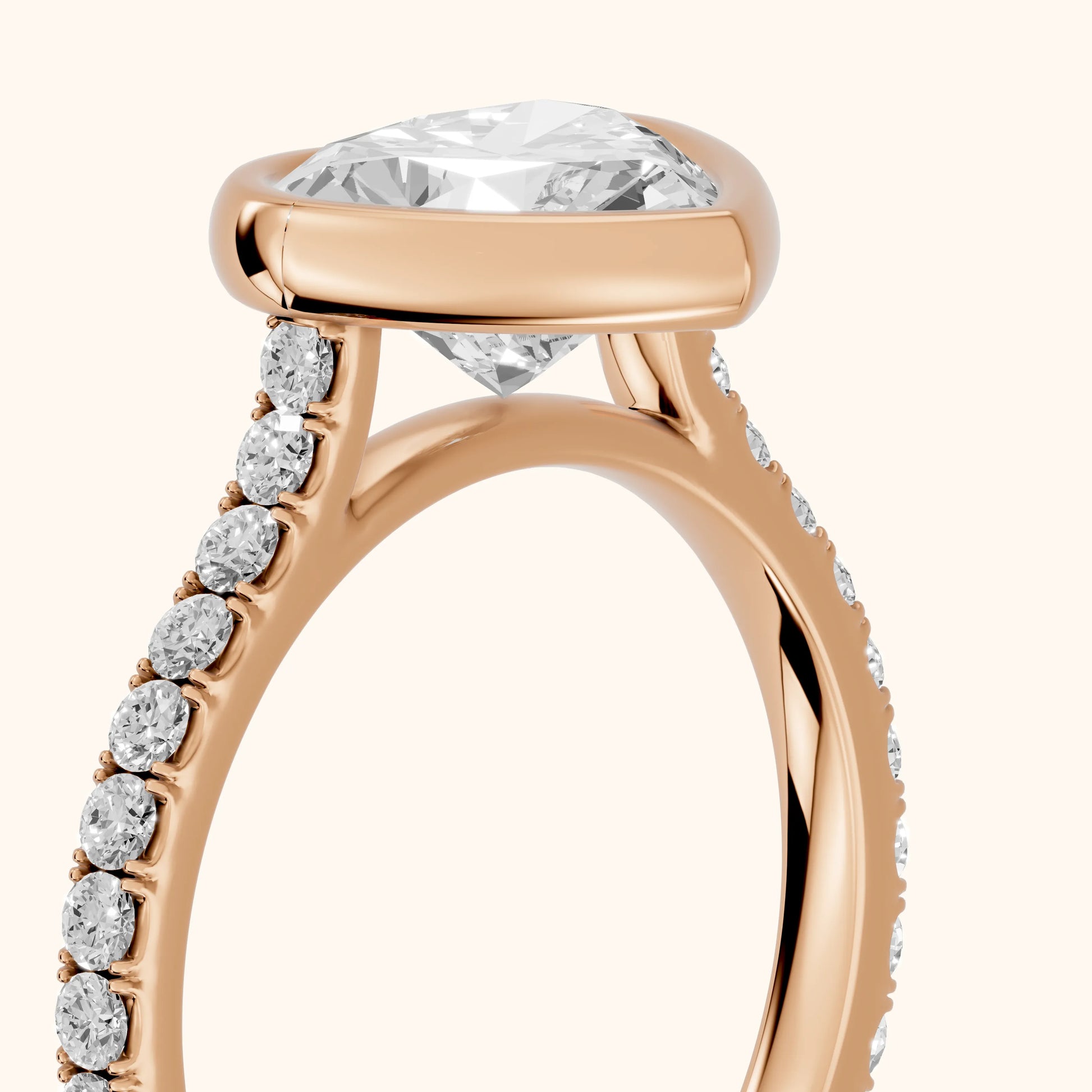 Cora Bezel Pavé Heart Diamond Ring in Rose Gold - slant-view.webp