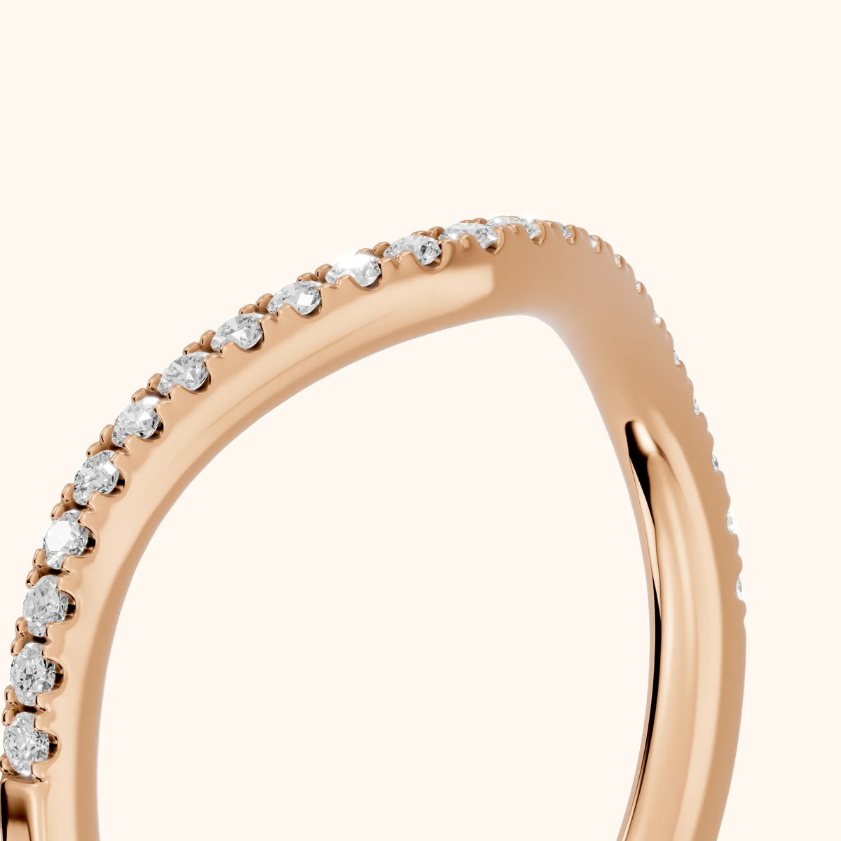 Nila Curved Round Diamond Stackable Ring in Rose Gold - slant-view