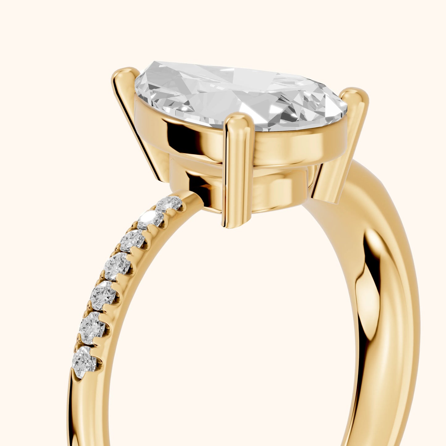 Rosie Solitaire Basket Pear Diamond Engagement Ring in Yellow Gold - slant-view.webp