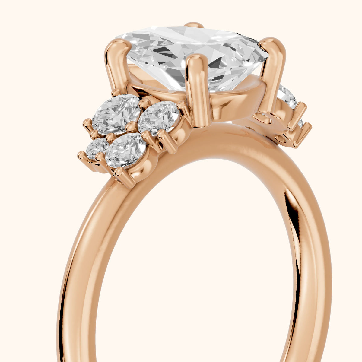 Hannah Cluster Pear Diamond Engagement Ring in Rose Gold - slant-view.webp