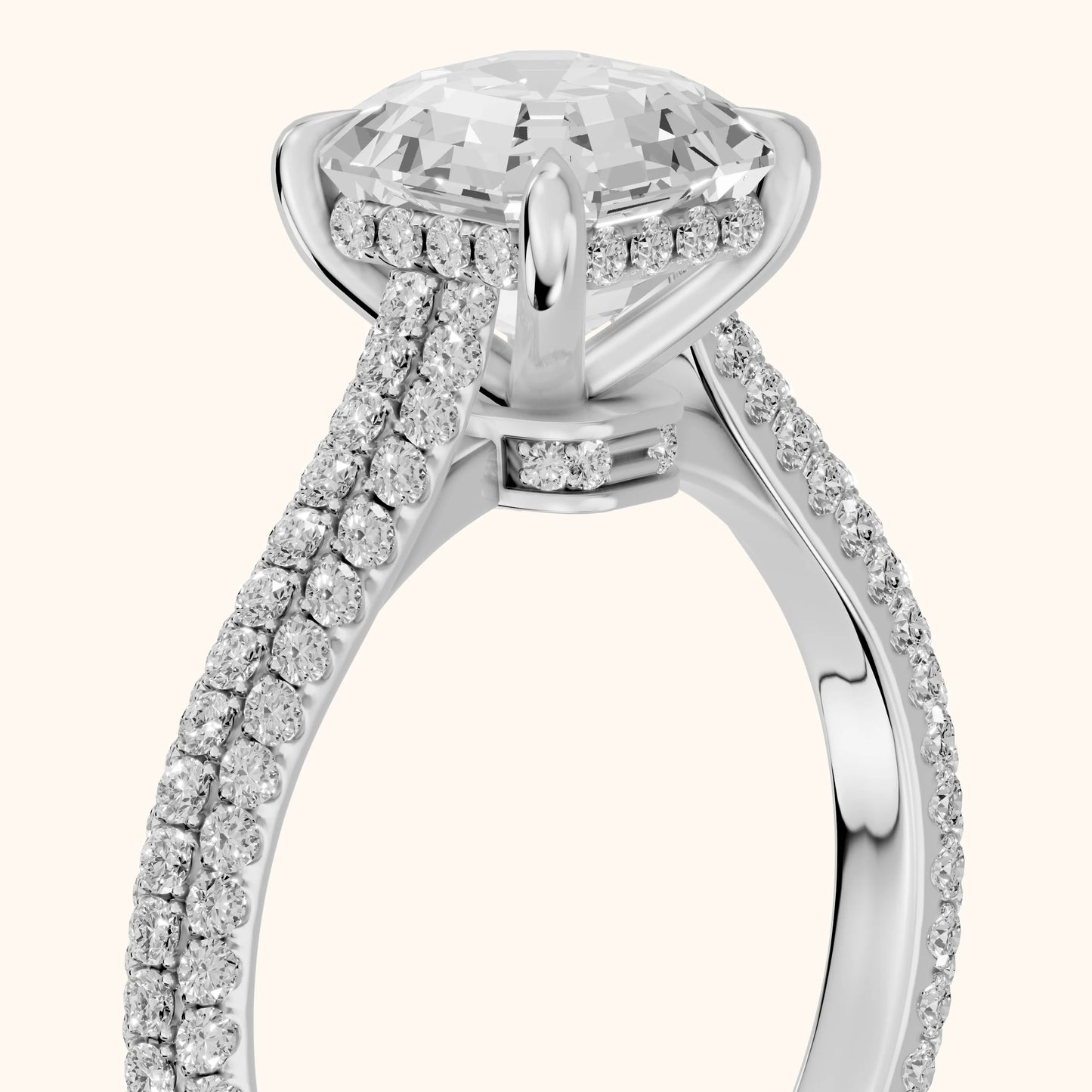 Della Hidden Halo Pavé Asscher Diamond Engagement Ring in Silver - slant-view.webp