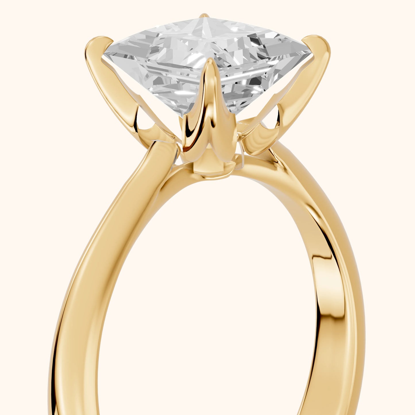 Evie Solitaire Six-Prong Princess Diamond Engagement Ring in Yellow Gold - slant-view.webp