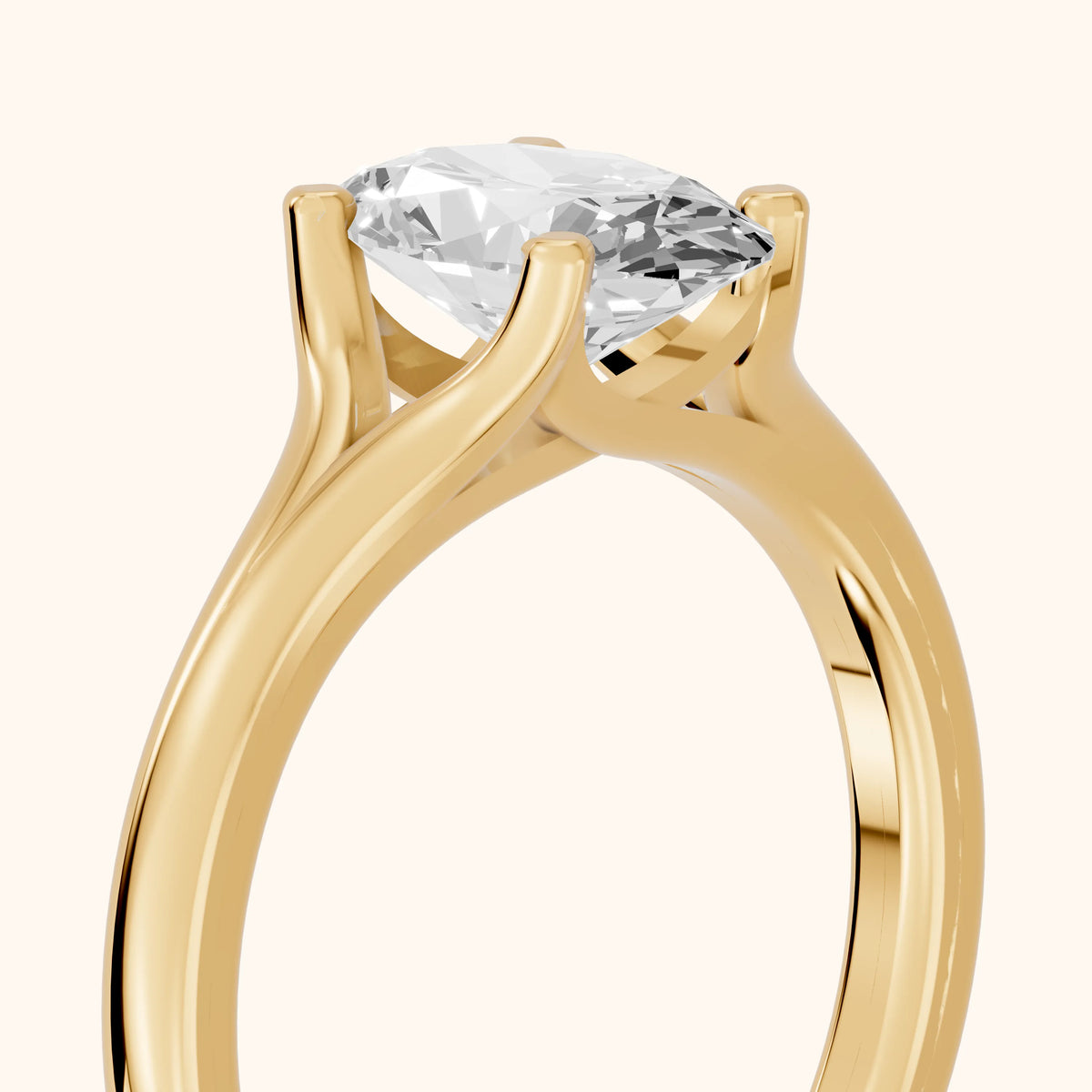 Nell Split Shank Solitaire Oval Diamond Engagement Ring in Yellow Gold - slant-view.webp