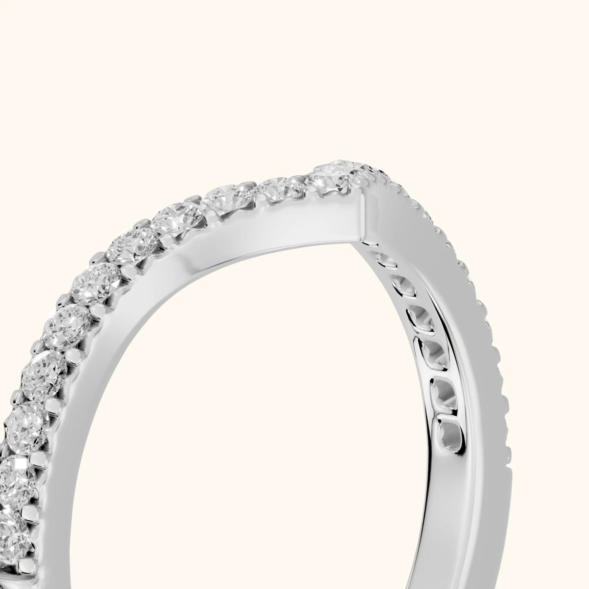 Amelie Curved Pavé Round Diamond Stackable Ring in White Gold - slant-view