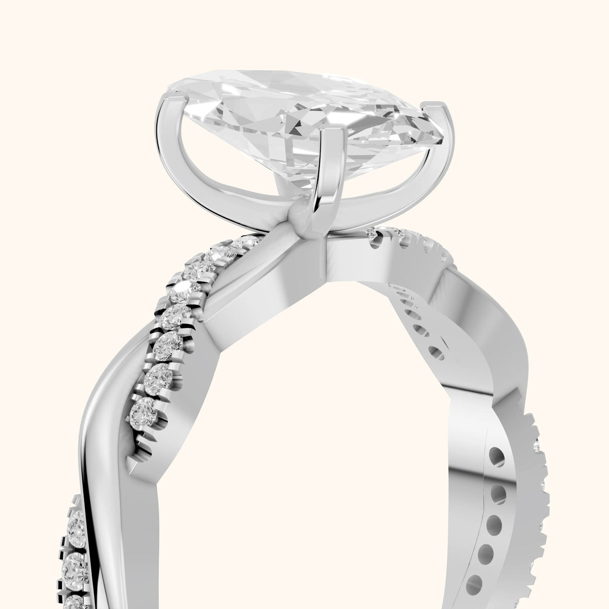 Twisted Side Stone Marquise Diamond Engagement Ring in Silver - slant-view.webp