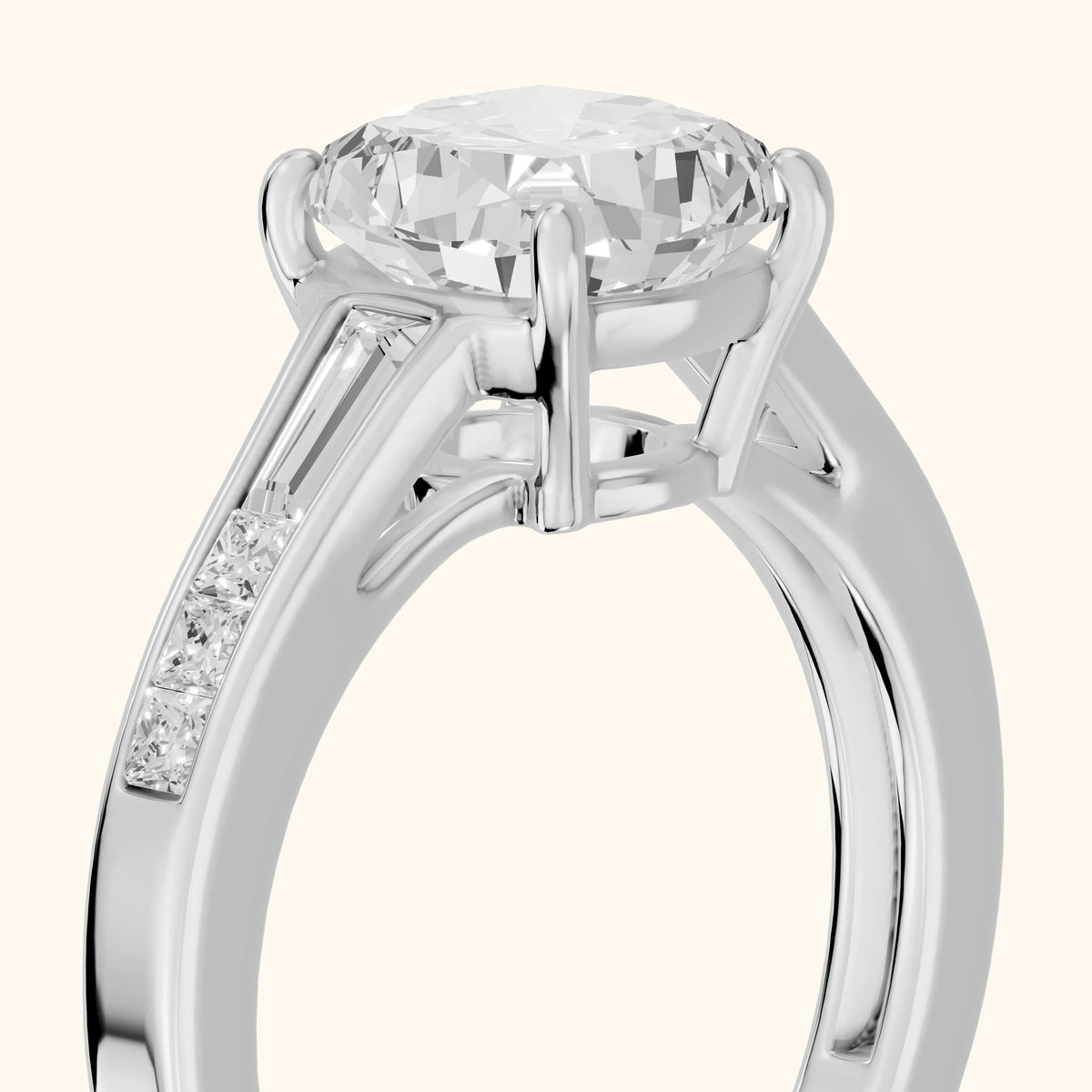 Nathalie Baguette Channel Set Cushion Diamond Engagement Ring in White Gold - slant-view.webp