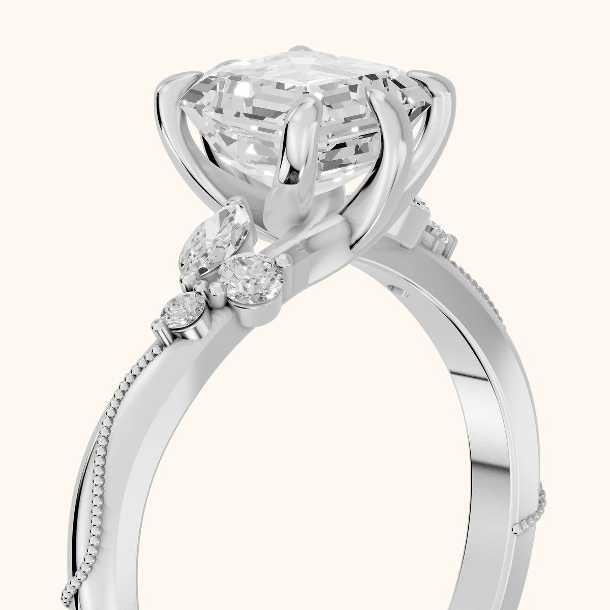Joanna Milgrain Twist Asscher Diamond Engagement Ring in Platinum - slant-view.webp