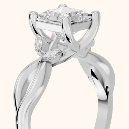 Luna Glow Twisted Princess Diamond Engagement Ring in White Gold - slant-view.webp