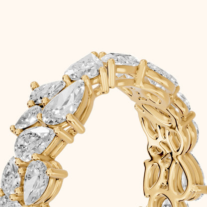Fleur Shared Prong Pear Diamond Eternity Band in Yellow Gold - slant-view