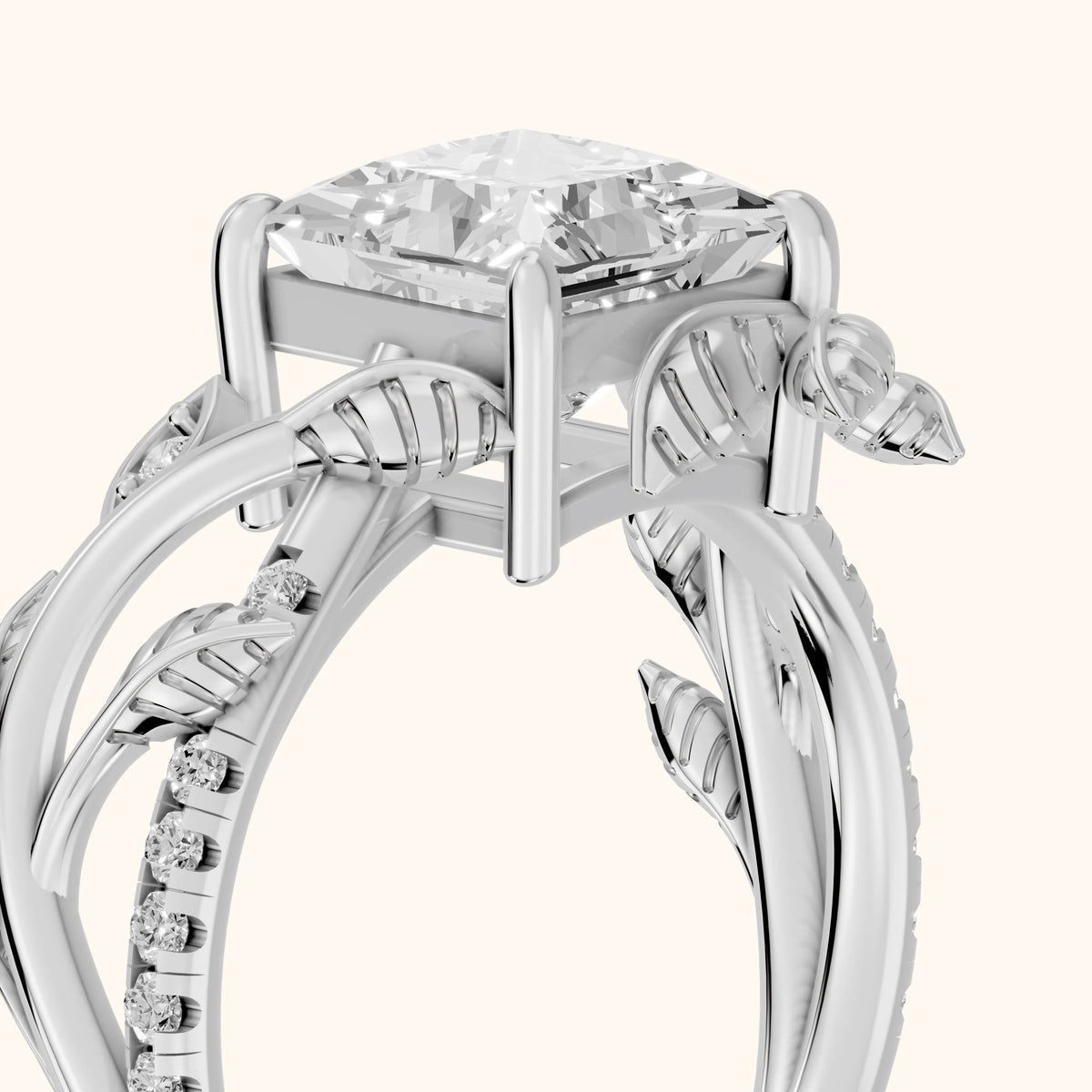 Solana Vine Bypass Princess Diamond Engagement Ring in Silver - slant-view.webp