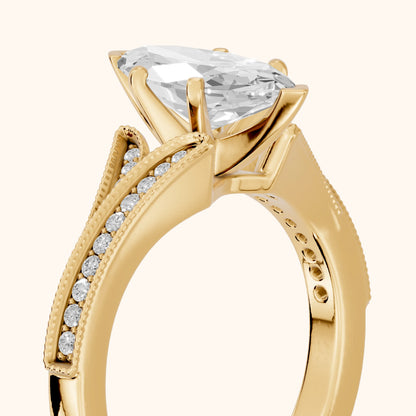 Nara Milgrain Split Shank Marquise Diamond Engagement Ring in Yellow Gold - slant-view.webp