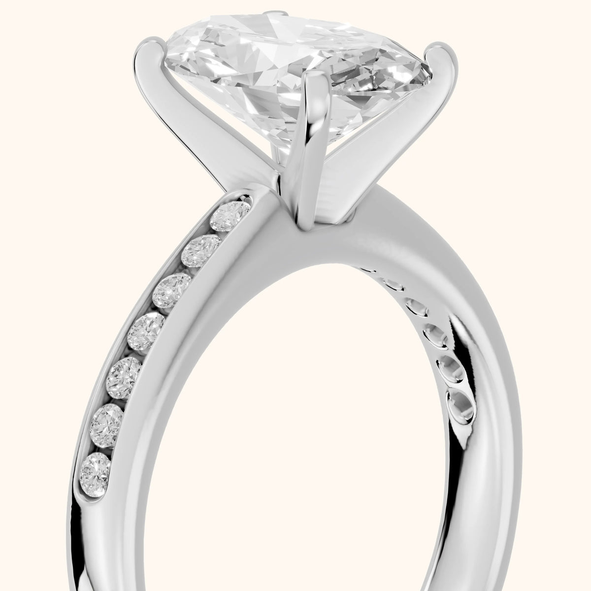 Corona Channel Set Oval Diamond Engagement Ring in Platinum - slant-view.webp
