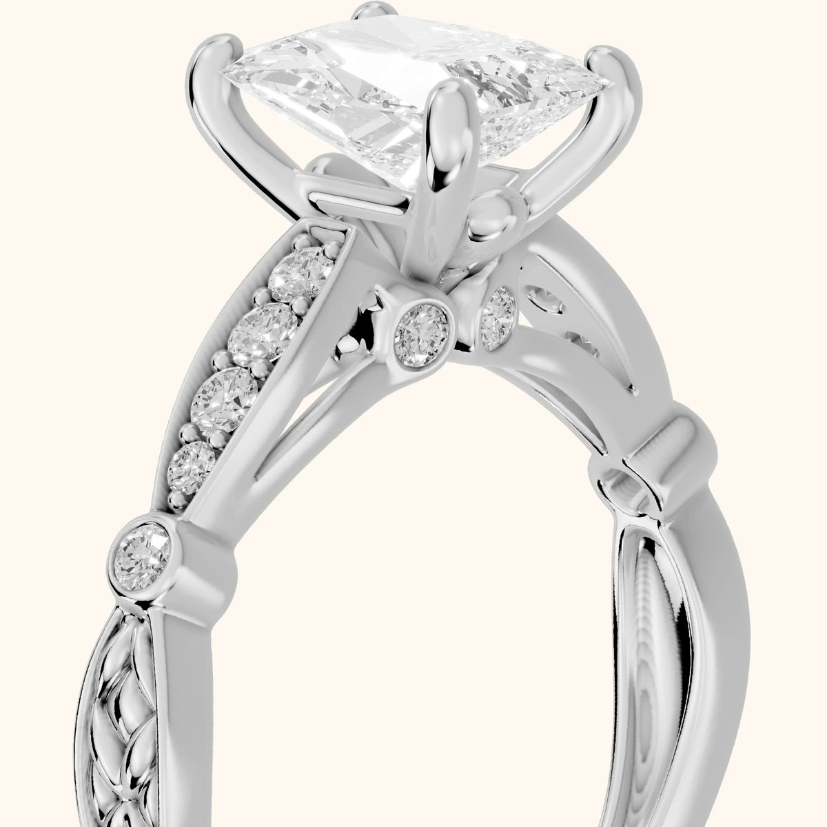 Winter Scalloped Pavé Radiant Diamond Engagement Ring in Platinum - slant-view.webp