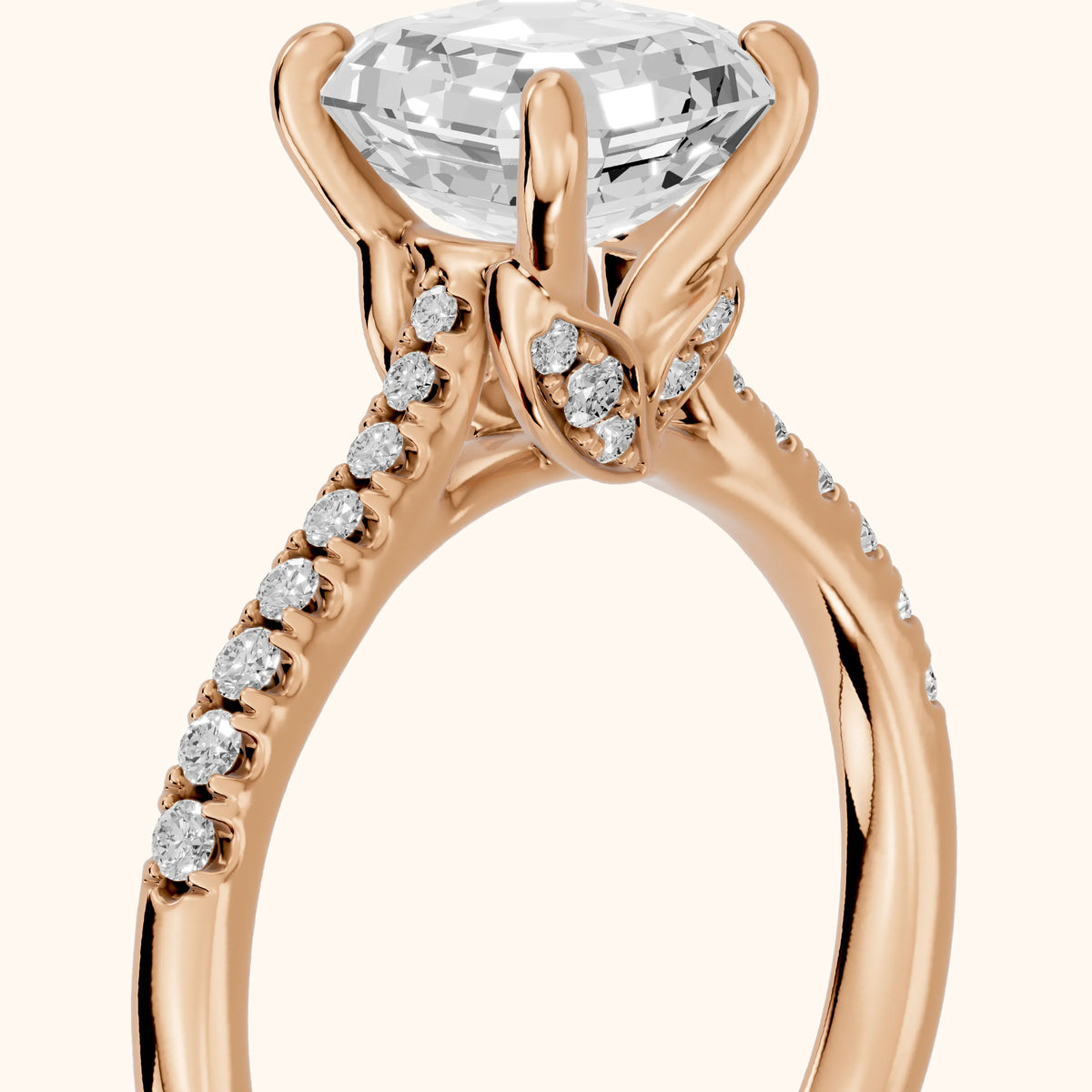 Moab Petal Pavé Asscher Diamond Engagement Ring in Rose Gold - slant-view.webp