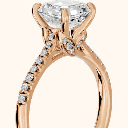 Moab Petal Pavé Asscher Diamond Engagement Ring in Rose Gold - slant-view.webp