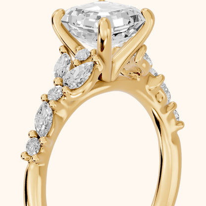 Mesa Vine Cluster Asscher Diamond Engagement Ring in Yellow Gold - slant-view.webp