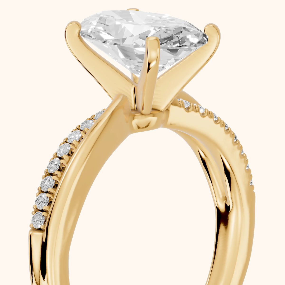 Alida Split Shank Pavé Oval Diamond Engagement Ring in Yellow Gold - slant-view.webp