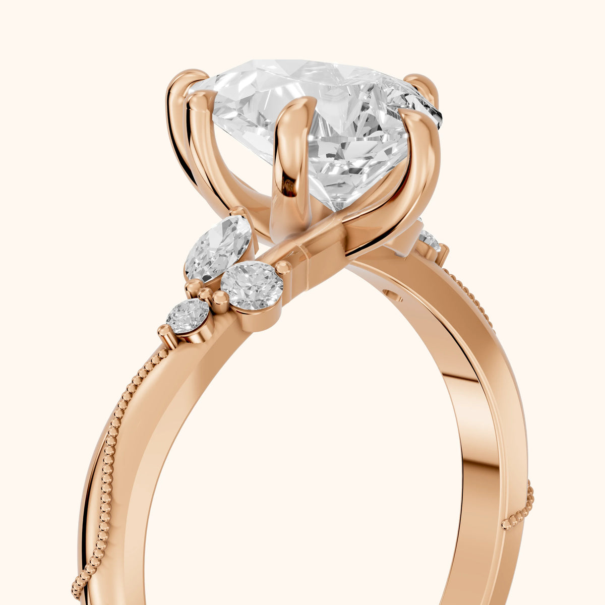 Joanna Milgrain Twist Pear Diamond Engagement Ring in Rose Gold - slant-view.webp