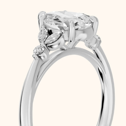 Eve Leaf Cluster Pear Diamond Engagement Ring in Silver - slant-view.webp