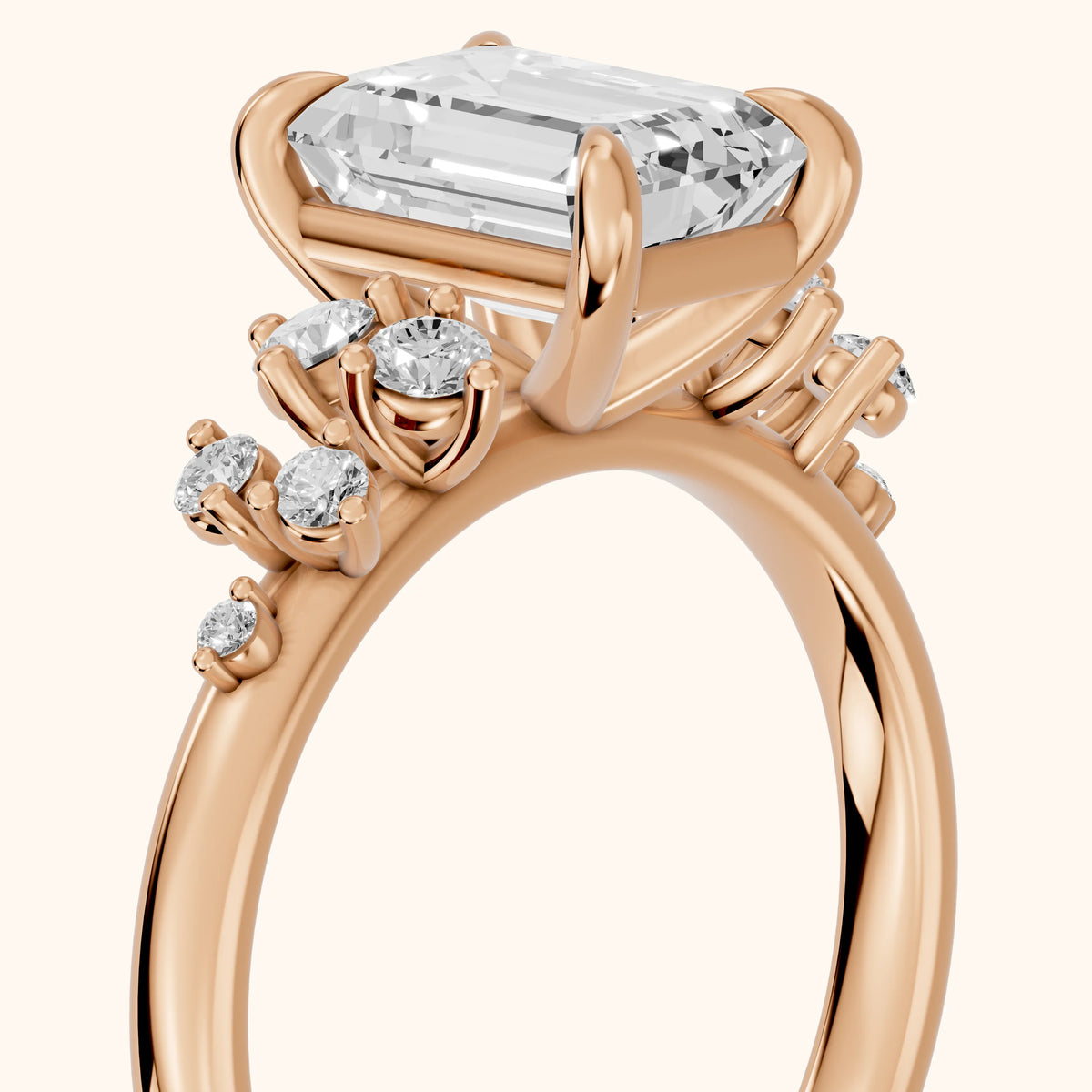 Mirabelle Cluster Emerald Diamond Engagement Ring in Rose Gold - slant-view.webp